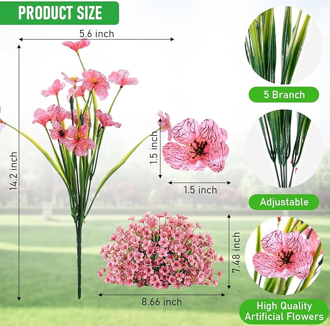 22 Pack Artificial Flowers Outdoor Fake Plants, Faux Flowers UV Resistant - Image 4