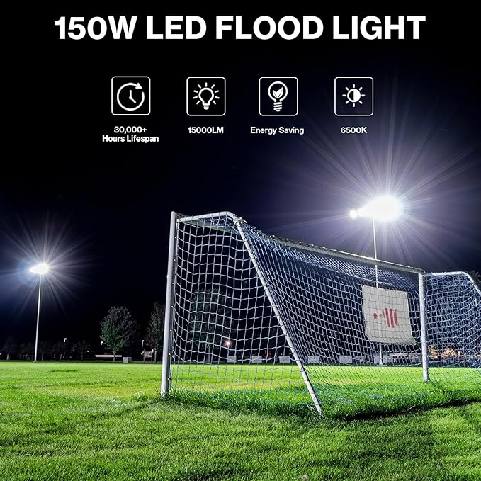 Olafus 2 Pack 150W LED Flood Light Outdoor, 15000LM Super Bright Work Lights - Image 3