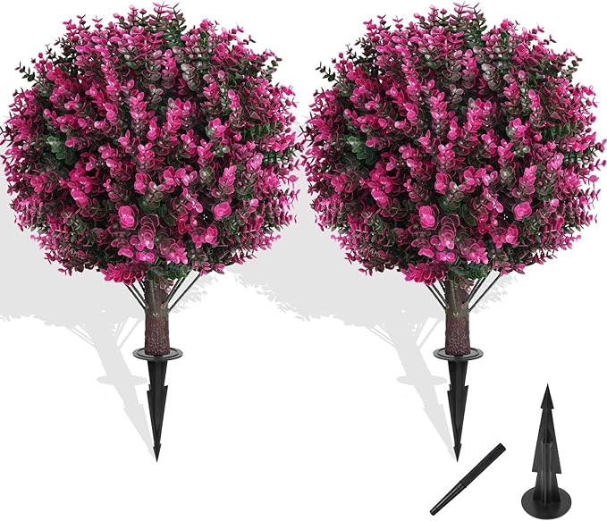 Artificial Topiary Tree with Pink Eucalyptus, Fake Evergreen Tree by FEELTHENEWWORLD