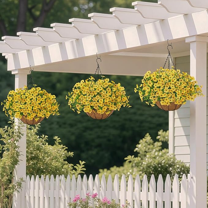 Artificial Faux Hanging Mums Plants Flowers Basket - Image 2