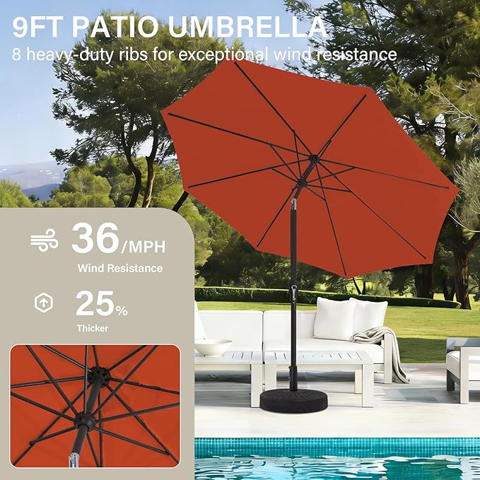 MEWAY 9ft Patio Umbrella Outdoor Table Umbrellas - Image 4