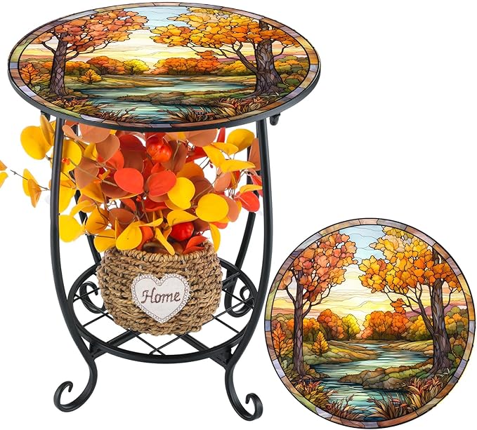 Outdoor Side Table Round Small Mosaic Patio Accent Indoor End Plant Coffee Tea - Image 8