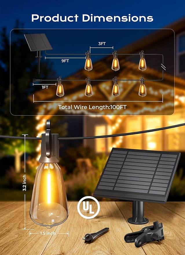 Brightown 100FT Solar String Lights Outdoor Waterproof, Patio Lights - Image 6