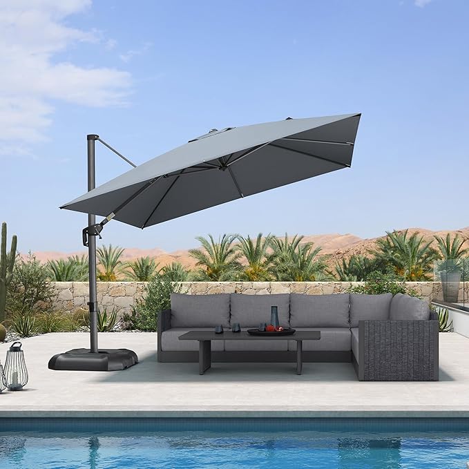 PURPLE LEAF 10 Feet Patio Umbrella Outdoor Cantilever Square Umbrella Aluminum by PURPLELEAF