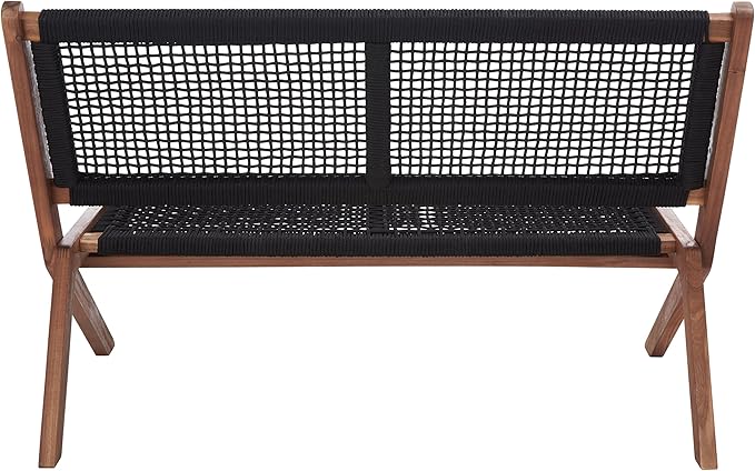 SAFAVIEH Outdoor Collection Kobina Natural Acacia Wood/Black Rope Foldable Bench - Image 5
