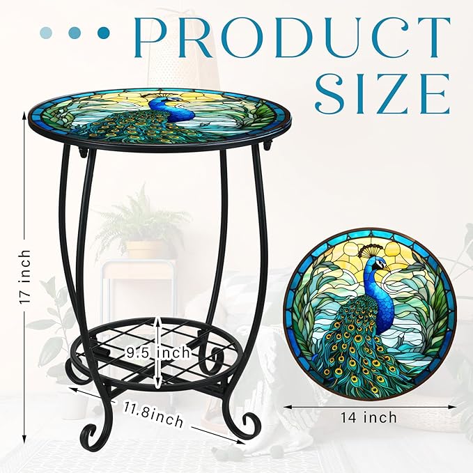 Outdoor Side Table Round Small Mosaic Patio Accent Indoor End Plant Coffee Tea - Image 3