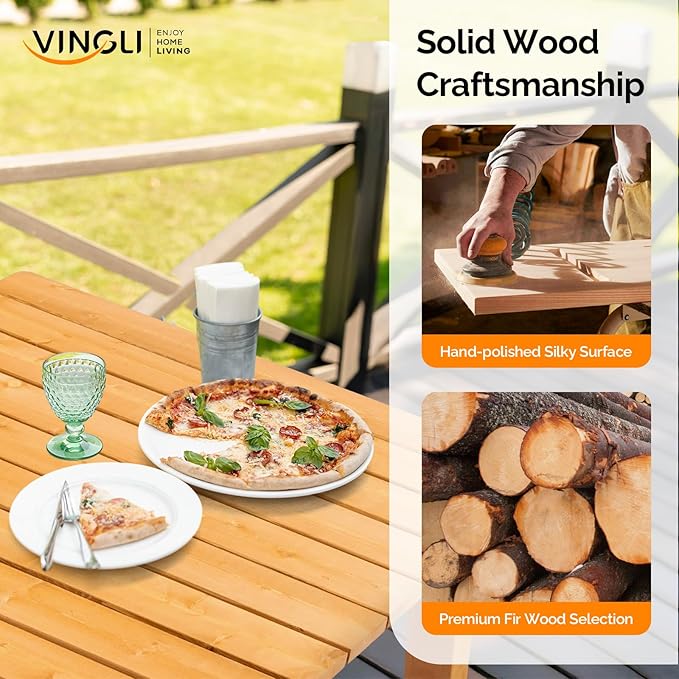 VINGLI Rectangular Outdoor Dining Table, Solid Cedar Wood Patio Table - Image 4