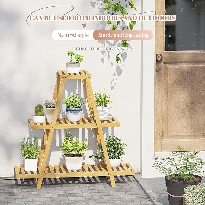 Plant Stand For Indoor Outdoor Tiered Plant Shelf 3 Tier 8 Potted Bamboo Flower - Image 2
