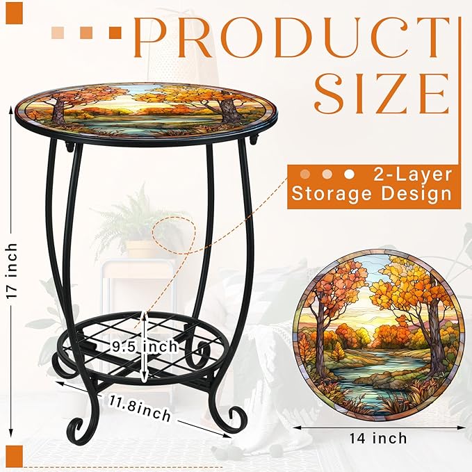 Outdoor Side Table Round Small Mosaic Patio Accent Indoor End Plant Coffee Tea - Image 3
