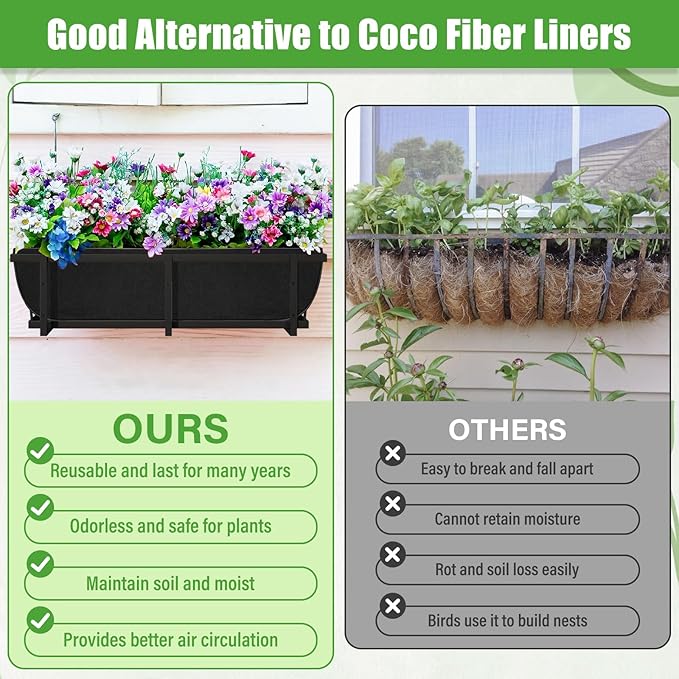 Riare 4 Pack 24 Inch Black Fabric Window Box Liners- Felt Square Trough Planter - Image 4