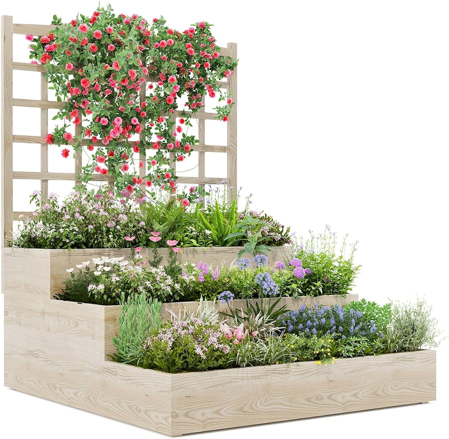 3-Tier Elevated Garden Planter, Wooden Vertical Raised Bed by GarveeTech