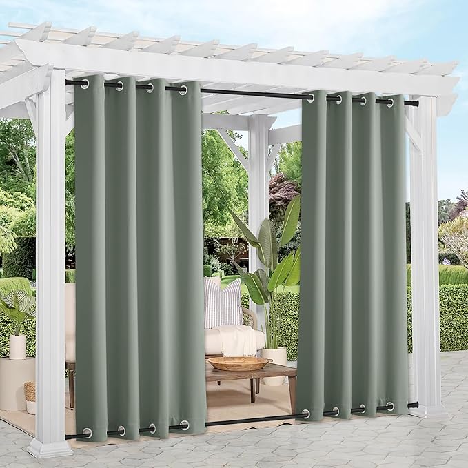 NICETOWN Windproof Sage Green Outdoor Curtains 2 Panels Top and Bottom Grommet by NICETOWN