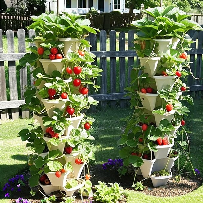7 Tiered Strawberry Planters 2 Pack, Vertical Stackable Planter, Herb Stacking - Image 8