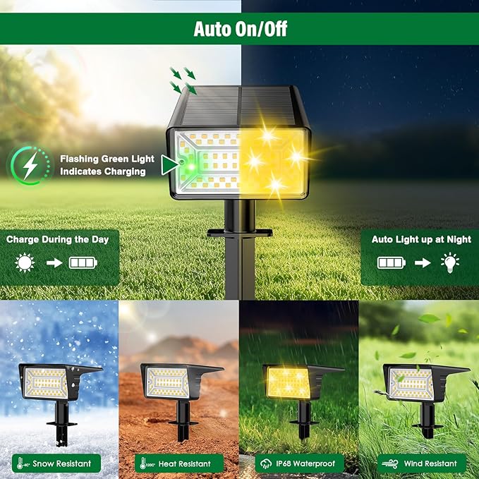 Solar Spot Lights Outdoor with 60 LED & Auto On/Off, 2 Pack Solar Lights - Image 4