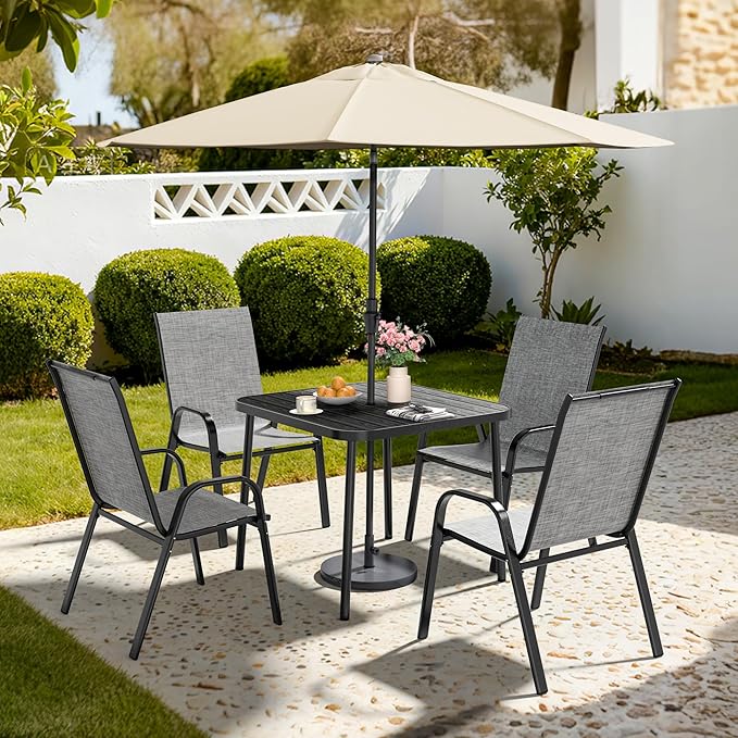 Pamapic Outdoor Dining Sets for 4, Square Steel Slat Table by Pamapic