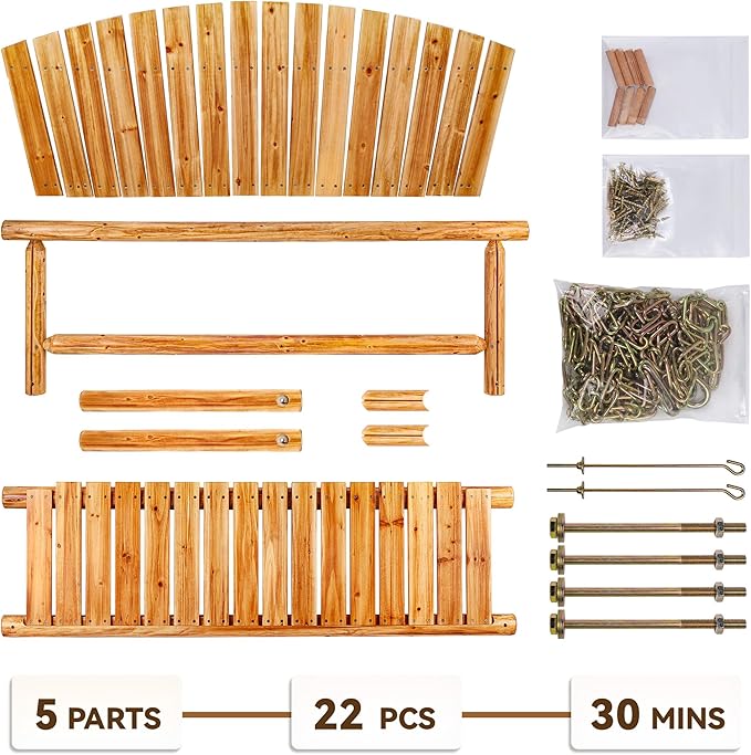 Outdoor Porch Swing Front Porch Hanging Wooden Bench Swing 3 Seat Chair - Image 7
