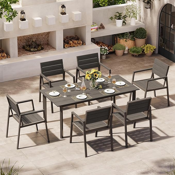 Aluminum Outdoor Dining Set for 6, Patio Table and Chairs Set by Oasbira