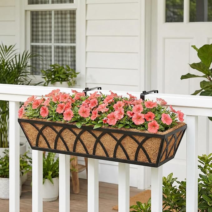 Y&M 24 Inch Fence Metal Hanging Flower Planter Window Basket Deck Railing - Image 9