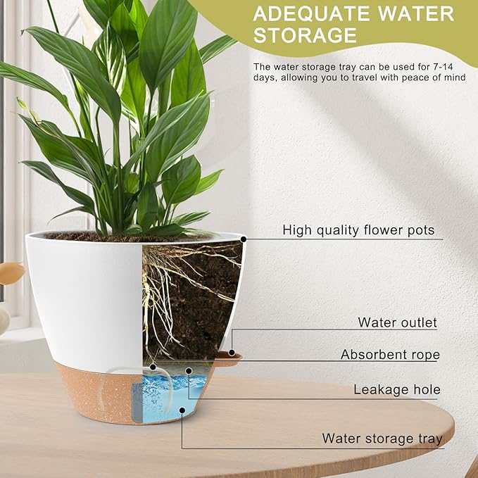 Plant Pots, 12/10/9/8/ Inch Large Plastic Self Watering Flower Pots Indoor - Image 3