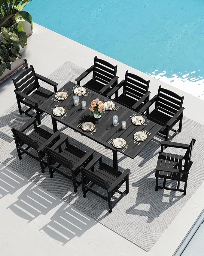 SERWALL 7-Piece Patio Dining Sets, All Weather HDPE Outdoor Furniture Set - Image 9