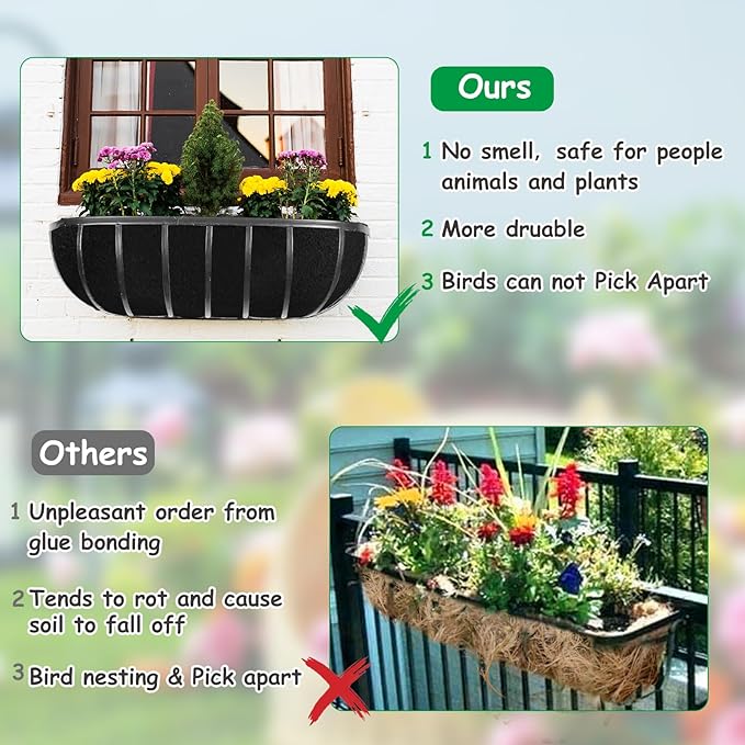 3PCS 24 Inch Planter Basket Liners Fabric Window Box Liners Felt Trough Planter - Image 4