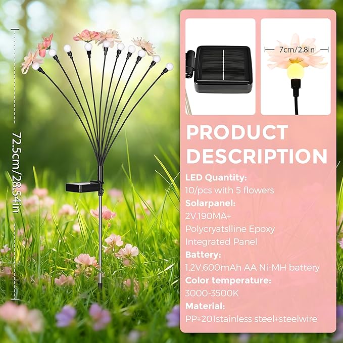 Solar Garden Lights, Warm White LED Swaying Solar Flowers Light - Image 6