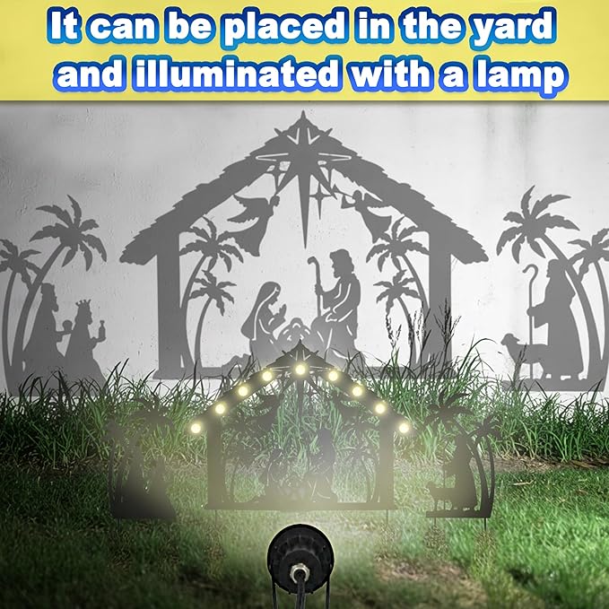 3Pack Lighted Metal Nativity Scene Garden Stake, Solar Christmas Decorations - Image 5