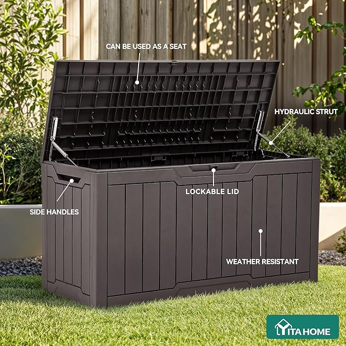 YITAHOME 100 Gallon Resin Deck Box, Weather Resistant Outdoor Storage Box - Image 4