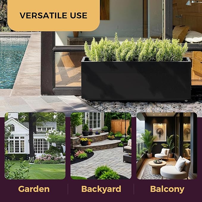 Outdoor Metal Planter Box 40Wx12Dx16H, Long Large Rectangular Trough Planters - Image 6