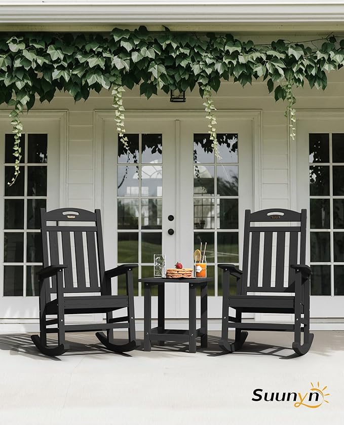 Oversized Outdoor Rocking Chairs Set of 2, High Back Porch Rocking Chair - Image 2
