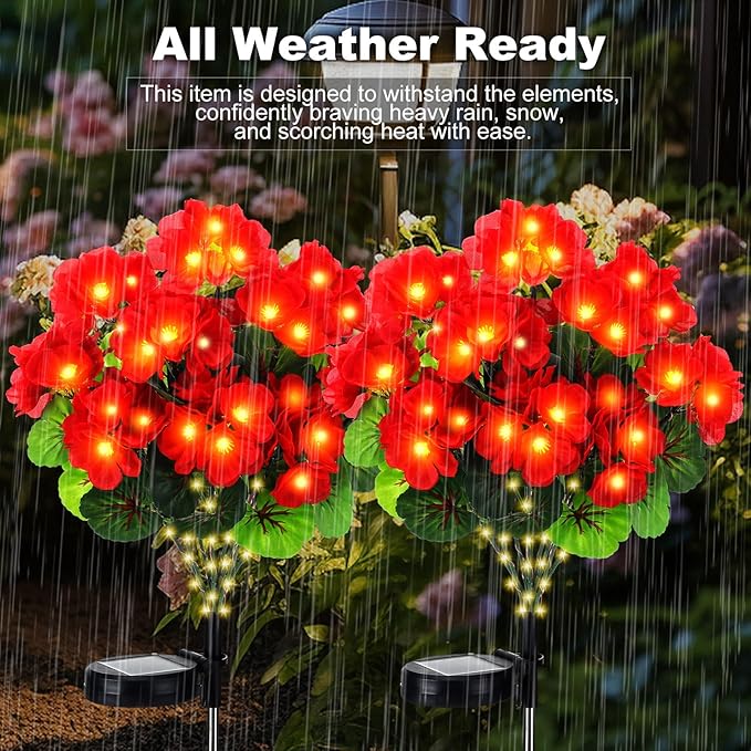 2 Pcs Solar Geraniums Lights Outdoor Waterproof - Image 4