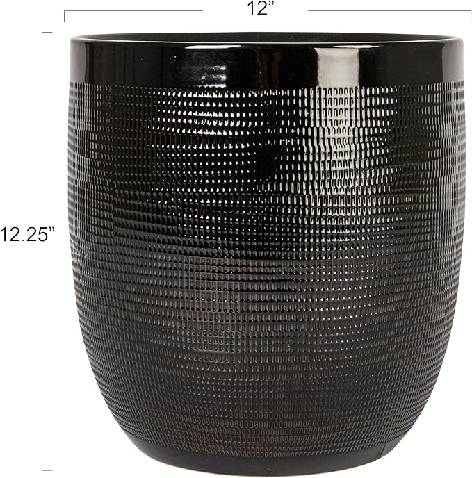 Creative Co-Op Embossed Textured Stoneware Planter, Matte Black - Image 2