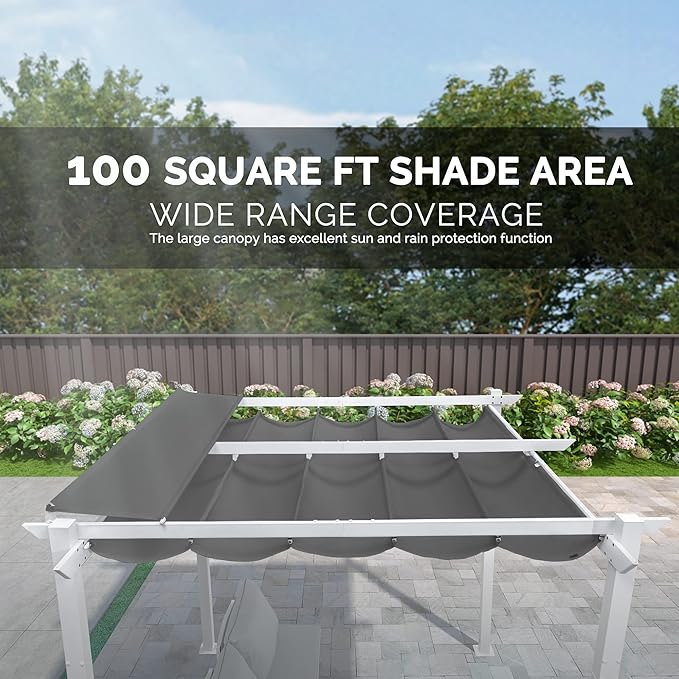 PURPLE LEAF 10' x 10' Outdoor Aluminum Pergola White Heavy-Duty Retractable - Image 9