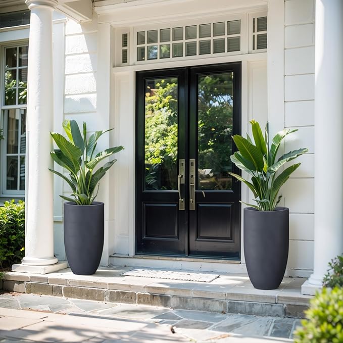 Kante 24 Inch Tall Round Concrete Planter, 2 Pack Large Indoor Outdoor Plant - Image 5