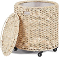 Wimarsbon Round Pouf Ottomans, Handwoven Natural Water Hyacinth Seagrass Pouffe by Wimarsbon