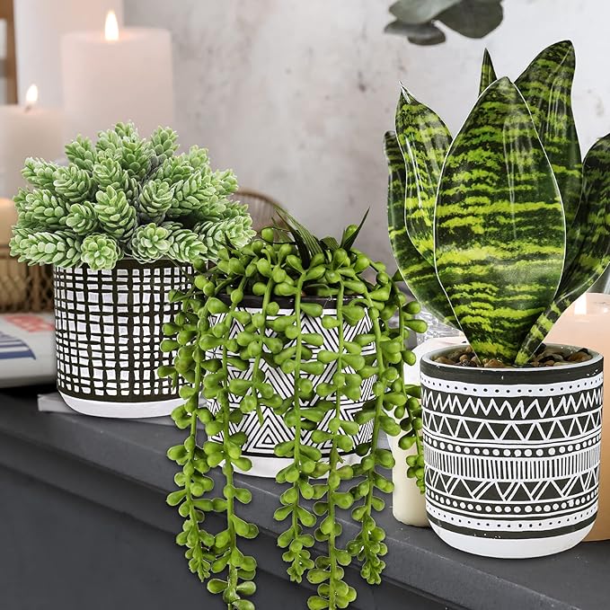 Winlyn 3 Pcs Small Potted Plants Artificial Succulents Hanging Plants and Faux - Image 5