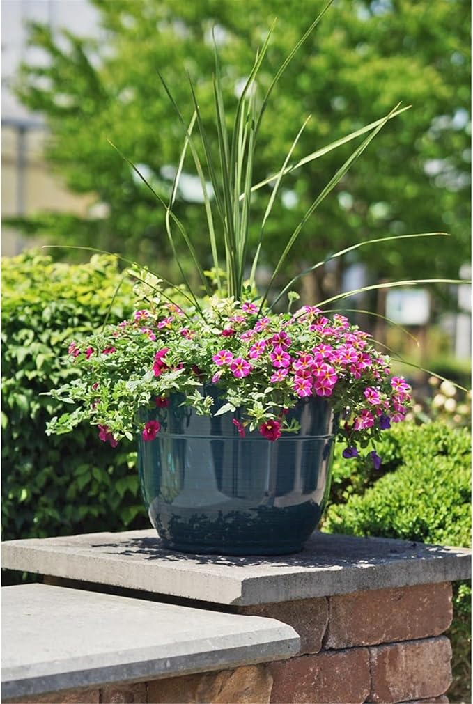 Garden Elements Indoor/Outdoor Glazed Brushed Happy Plastic Planter, Dark Teal - Image 5