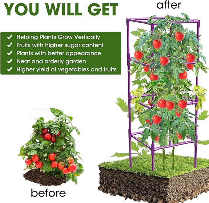 3 Pack Tomato Cages, Square Tomato Plant Stakes Support Cages Trellis - Image 4