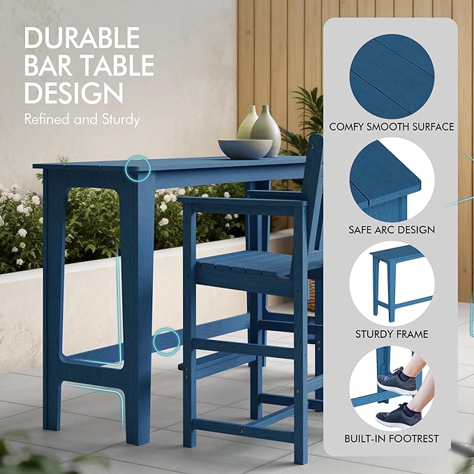 Ciokea 3 Pcs Outdoor Bar Height Table Set, Heavy-Duty All-Weather HDPE Patio - Image 5