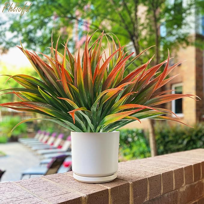 6Pcs Artificial Grass Fake Plants 17.3in Outdoor Plastic Plants UV Resistant - Image 3