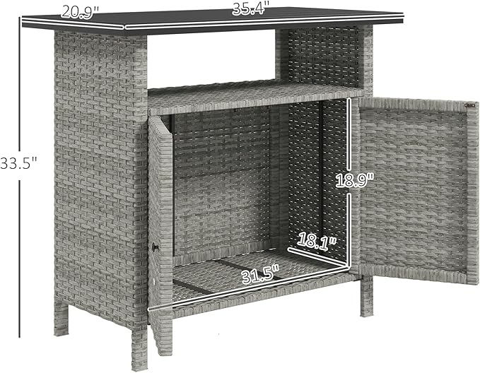 Outsunny Wicker Outdoor Storage Cabinet, Rattan Outdoor Bar Table - Image 7
