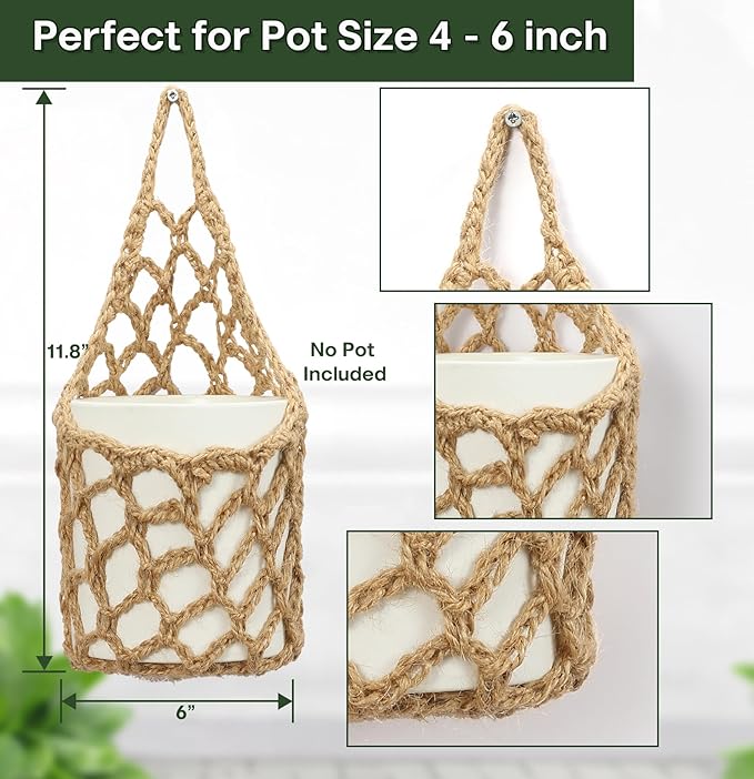 2 Packs Hanging Planters for Indoor Plants up to 6 in., Wall Plant Holder | - Image 4