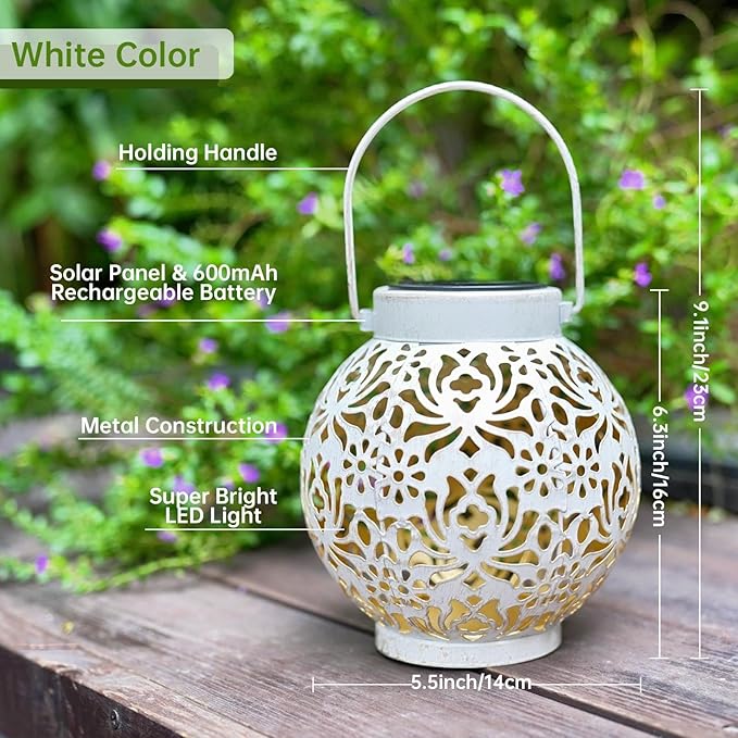 2 Pack Outdoor Solar Hanging Lantern Lights Metal LED Decorative Lamp - Image 2