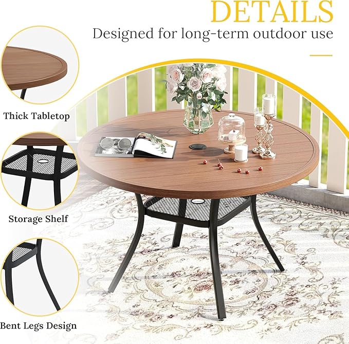 VICLLAX Patio Dining Set for 6, All Weather Metal Outdoor Furniture Set- 47" - Image 5