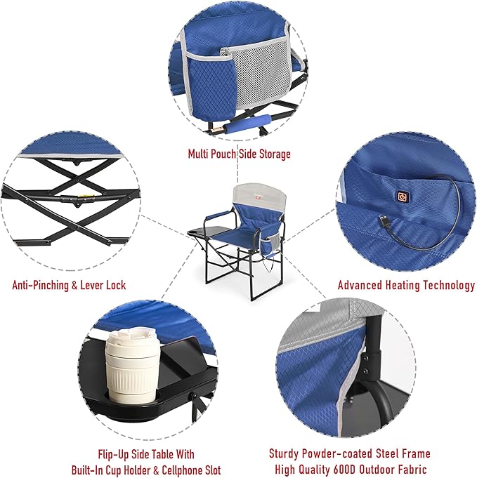 SUNNYFEEL Heated Camping Directors Chair, Heavy Duty, Oversized Portable - Image 6