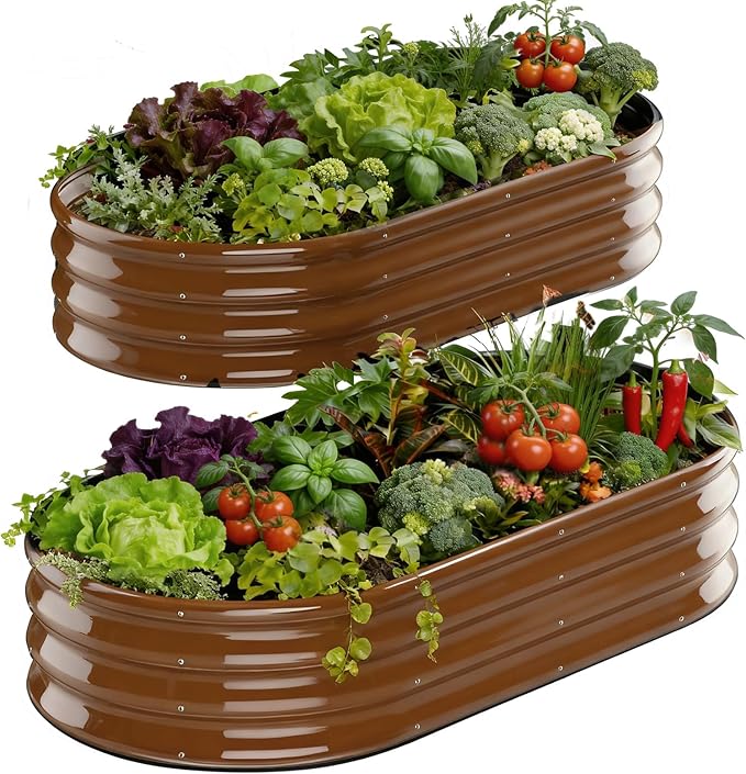 Raised Garden Bed Outdoor 2 Sets Oval Large Coating Metal Planter Box by RaisedGardenBed