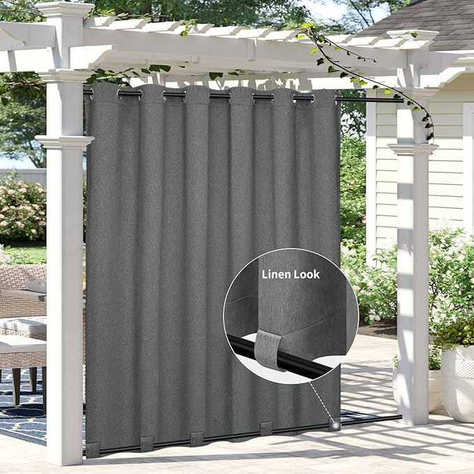 Easy-Going Linen Look Outdoor Curtains Waterproof Windproof Porch Curtains by Easy-Going