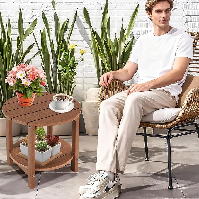 LZRS Round Adirondack Side Table Double End Table, Outdoor Side Tables - Image 2