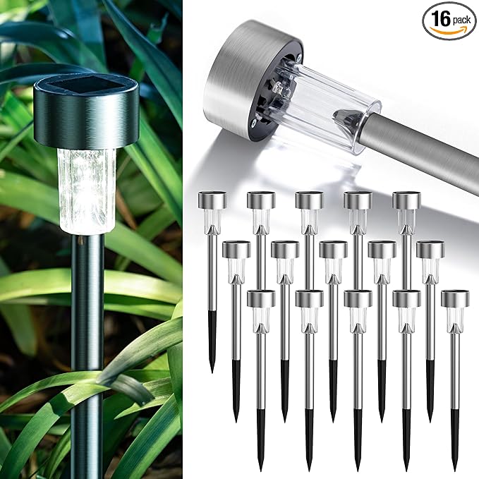 GIGALUMI 16 Pack Solar Lights Outdoor Waterproof, Stainless Steel LED Solar by GIGALUMI