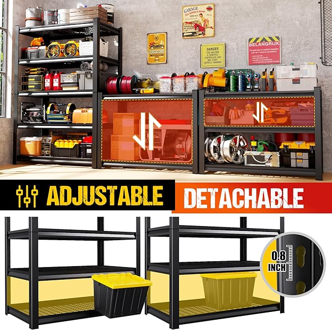 71" H Garage Shelving Heavy Duty Storage Shelves, Adjustable Metal Shelving Unit - Image 5